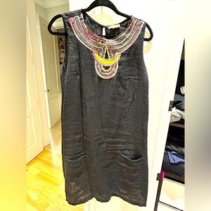 Linen black dress with detail